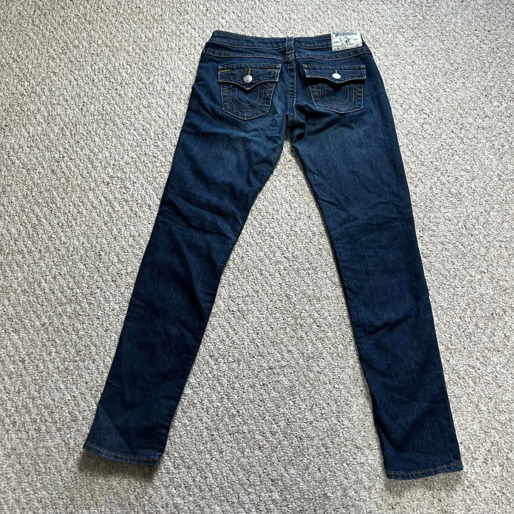 True Religion Skinny Jeans With Flaps Womens 28 Low Rise Blue Denim Dark Wash - Picture 3 of 13